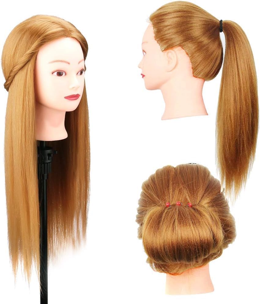 Practice head, TwoWin 80% real hair beauty school mannequin head with clamp stand and gifts - gold