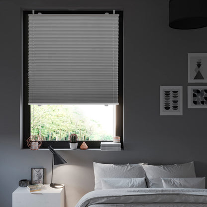 BelleMax pleated blind without drilling, blackout thermal pleated blind with clamp fixing, gray 100x130cm (WxH), blackout pleated blind 100% lightproof for windows, opaque privacy sun protection