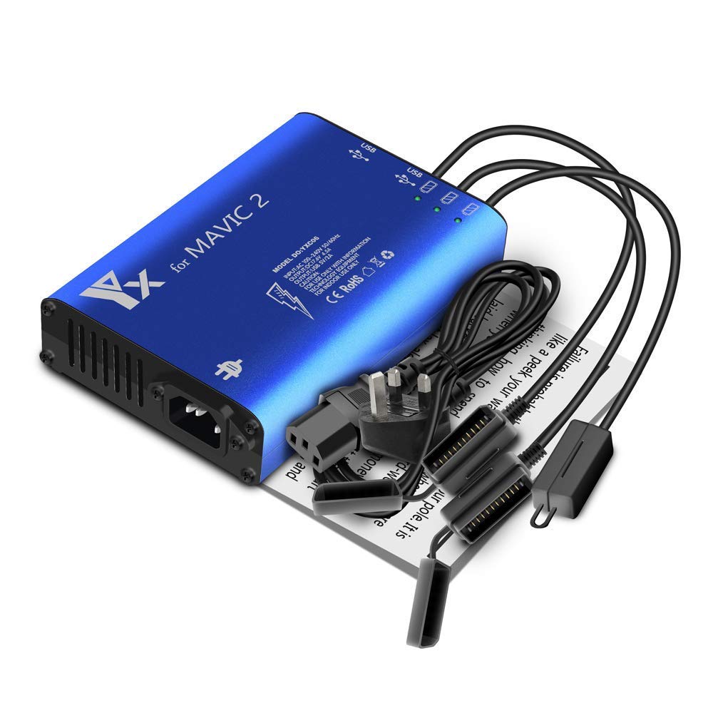 Yangers DJI Mavic 2 Zoom / 2 Pro/Mavic Enterprise Multi Charger, Parallel Charging Hub, Smart Rapid Balance Dock Station for 3 Flight Batteries, Remote Control for Smartphone Tablet.