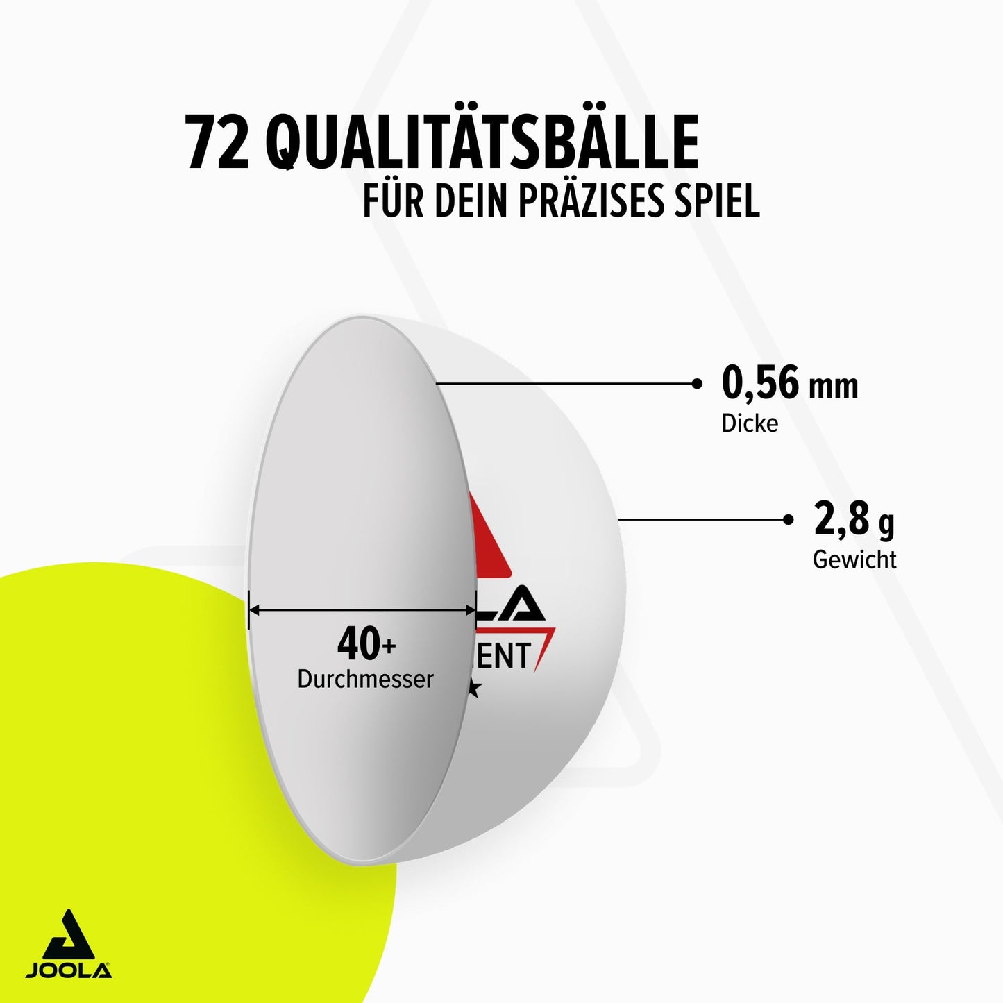 JOOLA Ping Pong Balls Tournament Selected 40+mm Diameter, 3-Star Premium Table Tennis Balls Indoor and Outdoor Compatible, White (72 Pack)