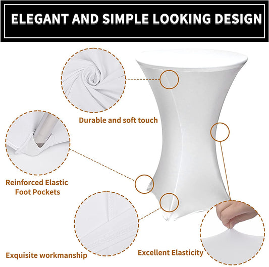 6-pack stretch high-top table covers for cocktail tables, round tablecloth for weddings, Ø60-65cm / Ø70-75cm / Ø80-85cm (Anthracite, Ø60-65cm, White)