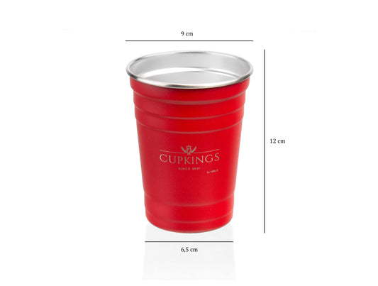 CUPKINGS® Beer Pong Cup Set 16 oz / 473 ml - 12 Reusable Stainless Steel Beer Pong Cups + 4 Beer Pong Balls - Durable, reusable, sustainable - Red Cups - Red
