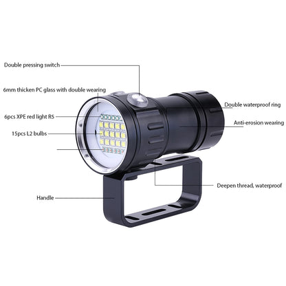 Dive light, IPX8 18000lm Super Bright Dive Light Underwater 300-500m LED Dive Light Dive Light 3 Lighting Modes for Outdoor Sports Diving, Camping, Hiking