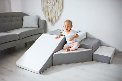 4 large foam building blocks play blocks slide set (color: white, gray, purple)