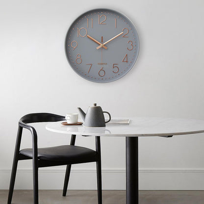 HZDHCLH Funk Wall Clock 30 cm Silent Wall Clock No Ticking Noise, Modern Battery Operated Clock for Home, Kitchen, Living Room, Office, Wall Decoration (Gray Gold)