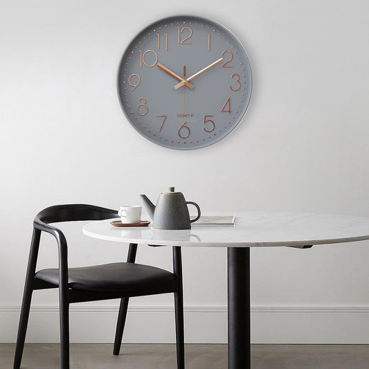 HZDHCLH Funk Wall Clock 30 cm Silent Wall Clock No Ticking Noise, Modern Battery Operated Clock for Home, Kitchen, Living Room, Office, Wall Decoration (Gray Gold)