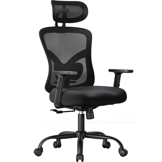 NOBLEWELL Ergonomic Office Chair with Padded Lumbar Support, 2D Headrest, Adjustable Armrests, Enhanced Seat Cushion, 130° Tilt, Computer Chair for Home Office.