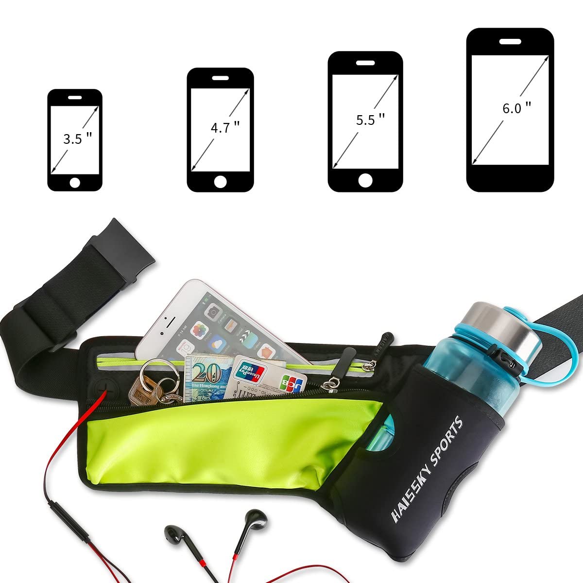 Guzack waist bag for water bottle, sports waist pack for outdoor fitness like cycling, hiking, and walking. Running belt fits phones up to 7.0", bottle not included.