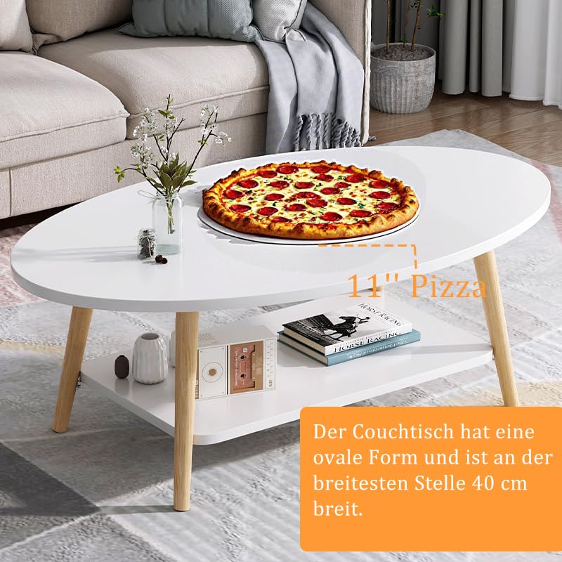 Anmas Power Double Layer Coffee Table, White Side Tables Wood, Oval Living Room Table, Pine Wood Table Legs, Sofa Tables (80 * 40 * 40)