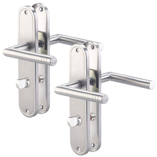 AGT Door Handle: 2-piece stainless steel door handle sets for bathroom & toilet, each with 2 handles (door handle set, WC long plate door fittings, door lock)