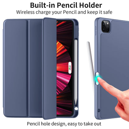 Vobafe case compatible with iPad Pro 12.9 6/5/4/3 generation, TPU flexible back with pencil holder for iPad Pro 12.9 2022/2021/2020/2018, supports Pencil 2 charging, blue gray.