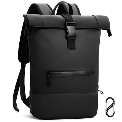 Travel Reisa Rolltop Backpack Men Women Waterproof Large Laptop Backpack Travel Backpack with Multifunctional Climbing Buckle for Travel, Work, College School (Black-1) (Black, L)