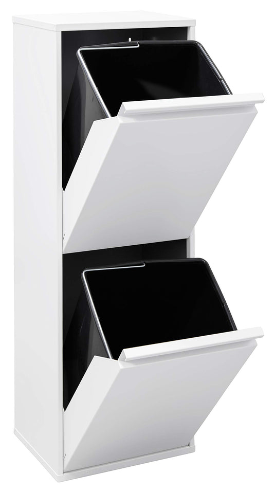 ARREGUI Basic CR201-B steel waste separation system | 2 compartments trash can for the kitchen | 2 compartment garbage bin | 2x17 L (34L) | Removable inner bins with handle | Recycling cabinet for waste separation | white