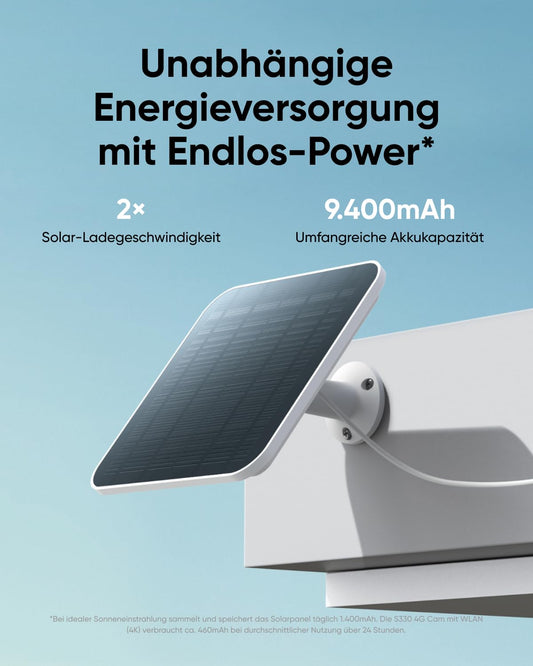 eufy 4G LTE surveillance camera with Wi-Fi, 4K UHD pan-tilt function, wireless, solar-powered with solar panel, AI-based person/vehicle tracking, includes SIM card
