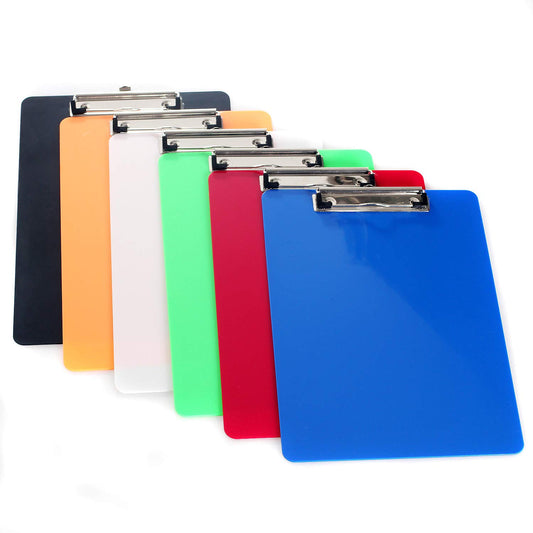 A4 clipboard with rubber-coated metal clamp, A4 writing board with hanging hole, pad holder clipboard - plastic base - writing pad set with 6 colors - TKD8022
