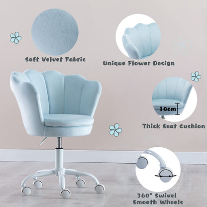 Wahson Velvet Kids Desk Chair Swivel Chair with Armrests for Girls Children Study Office Chair Adjustable Height (Light Blue)