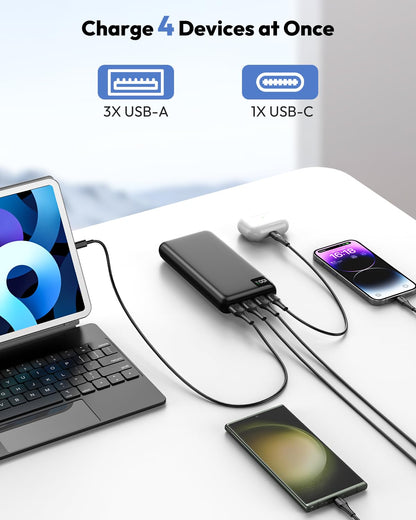 Power Bank 27000mAh External Battery - SOARAISE 22.5W Power Bank PD USB C Portable Charger Battery Pack with 4 Outputs & LED Display for Phone Tablet