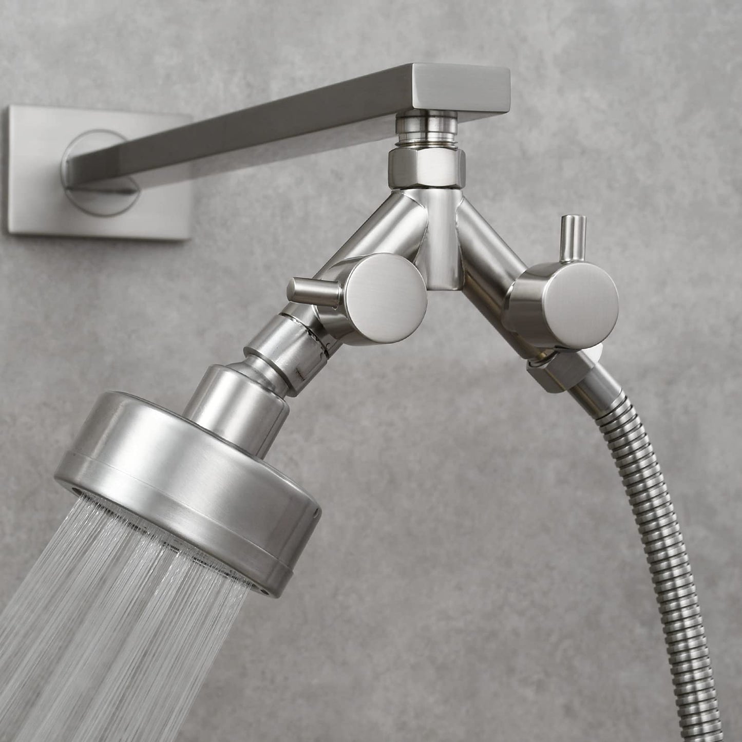 Tecmolog 2-Way Y Distributor 1/2 Inch Brass Adapter Diverter Valve Shower with Shut-off Valves, Brushed Nickel, DSF014ANA