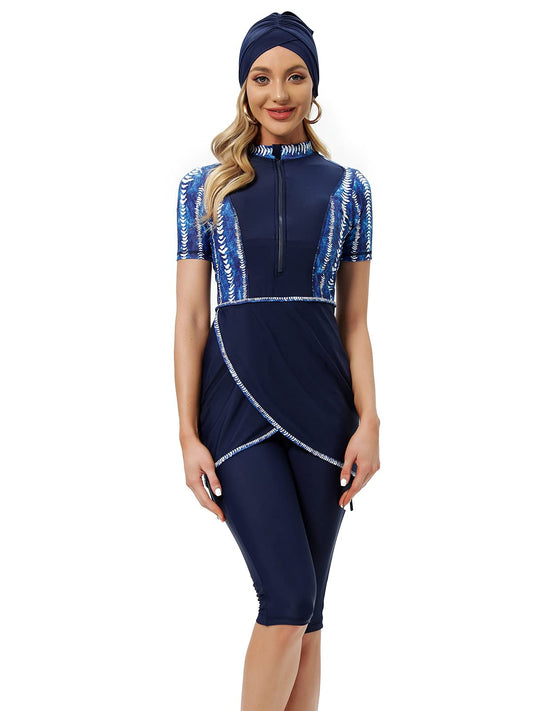 seafanny Women Muslim Swimwear Crop Short Burkini Modest Swimsuit with Front Zipper 2XL(44)