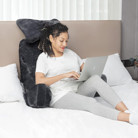 Reading pillow extra large, 31 inches, bed rest pillow with removable neck roll and arms for sitting in bed or on the couch, back support, reading pillow, back pillow for adults, watching TV, black