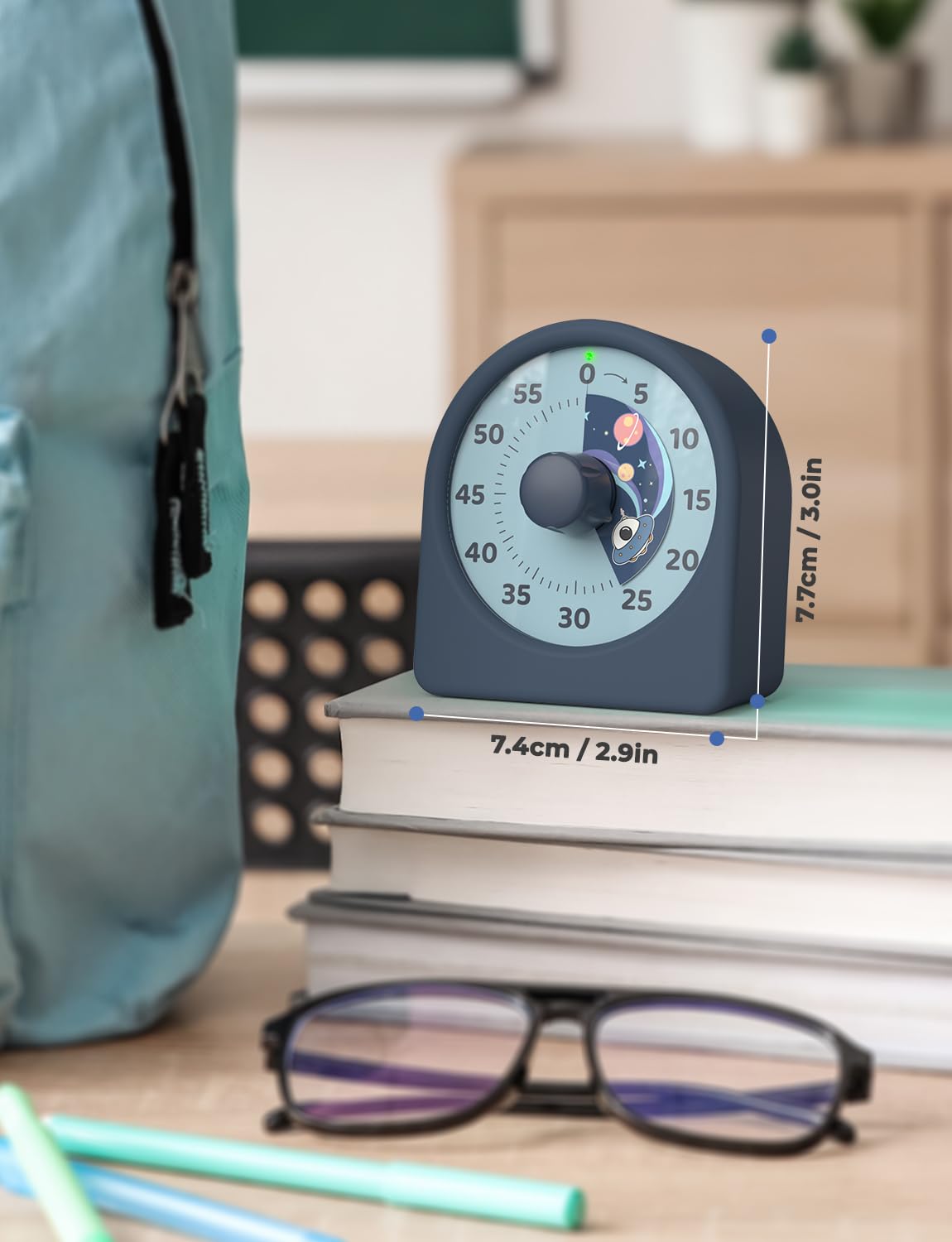 LIORQUE Visual Timer 60 Minutes Countdown Timer for Kids and Adults Quiet Short Term Timer with Silicone Case Pause Function Rechargeable Battery for Kitchen School Office (Blue)