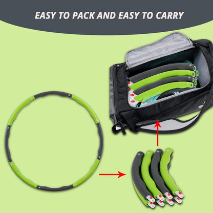 Adult hula hoop with 95 cm diameter for advanced fitness and weight loss. Hoola hoops for weight reduction with 8 detachable parts in Green - Gray.