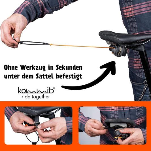 kommit Bike is a bicycle towing system for children and adults. Quick and easy assembly. Ideal for towing bicycles, E-bikes, mountain bikes, E-MTBs, and for jogging.