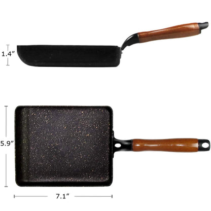 Artcome Japanese omelette pan Tamagoyaki egg pan Rectangular mini frying pan with silicone spatula and brush, black plate (Black)