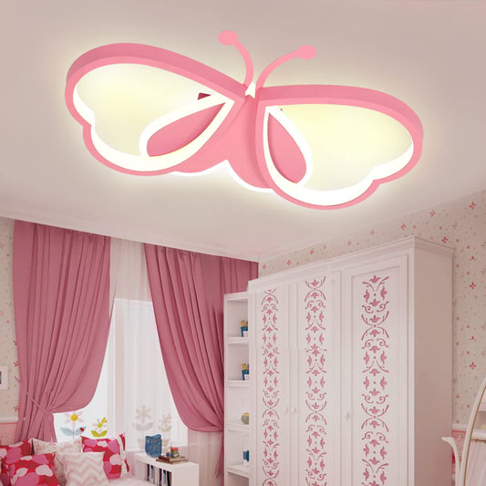LUOLONG LED Children's Ceiling Lamp Butterfly Ceiling Lamp Dimmable Acrylic Ceiling Light Kids Room Creative Ceiling Lamp Girls' Room Bedroom Cartoon Ceiling Light - Pink 52 cm