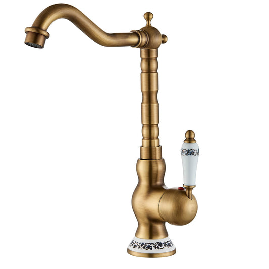 Suguword Retro Design Bathroom Faucet Basin Mixer Tap Antique Brass Faucet Ceramic Sink Tap Washbasin Bathroom Sink Armature