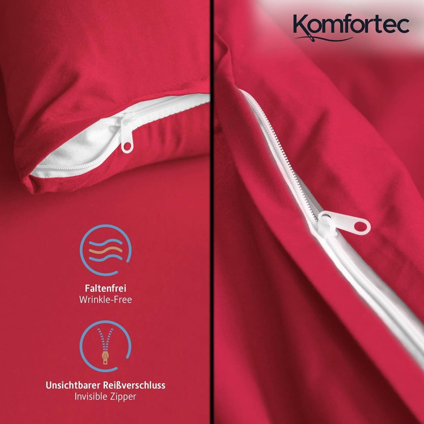 Comfortec Premium bedding set 200x200 with 2 pillowcases 40x80 cm made of brushed microfiber - Red