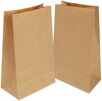 100 pieces of brown paper bags, gift bags, party bags made of kraft paper. Ideal for birthday parties, Christmas, weddings, and corporate events. Thicken 70gsm paper.