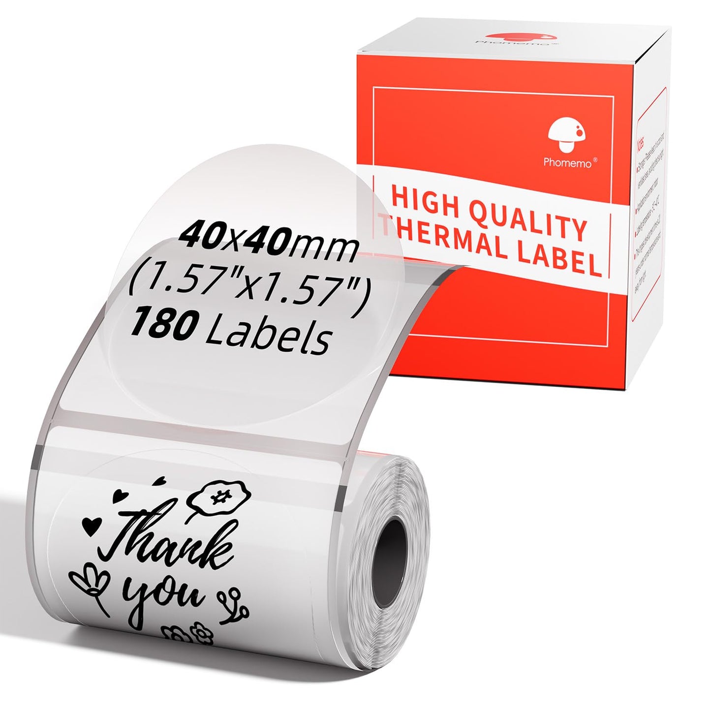 Phomemo M110 Round Transparent Self-Adhesive Labels for Phomemo M110/M220/M221/M200/M120/M100/M108/M150/M250/M260 Label Printers 1.57" x 1.57" (40x40 mm), 200 labels/roll (Transparent)