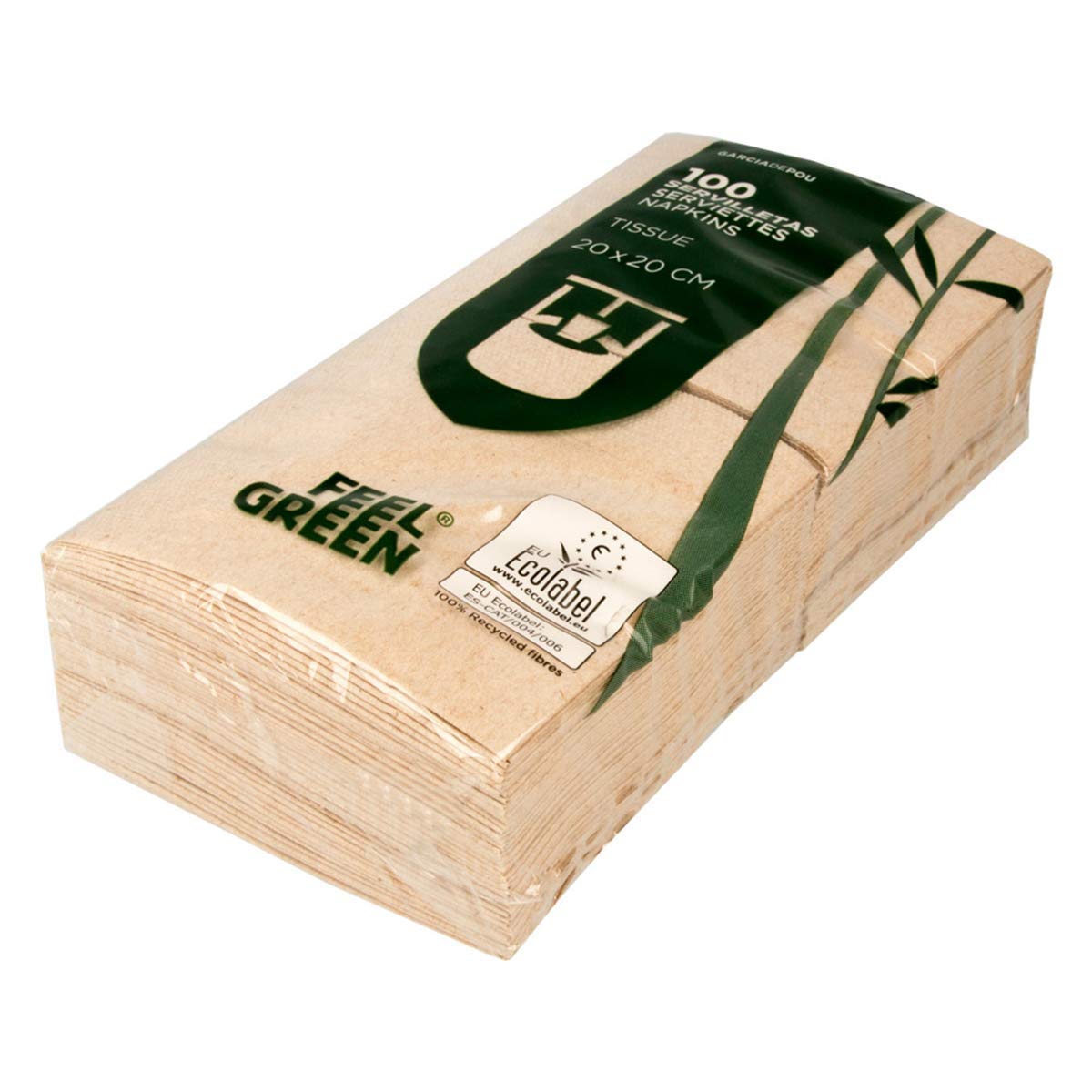 Napkins Ecolabel 2-Ply 18 g/m2 20x20 cm Natural Recycled Tissue - 4800 units.