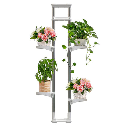 BAOYOUNI Telescopic Flower Stand Plant Stand Indoor Plant Stand Window Sill Metal Telescopic Shelf Window Shelf for Plants Flowers Adjustable Height 92 to 160 cm, Ivory