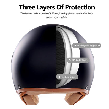 BOSERMEM Adult Motorcycle Helmet Scooter Helmet, Fashion Half-open Helmet with Goggles, Passed Traffic Safety Test to Effectively Protect Head Safety (Beige, L 57-58cm)