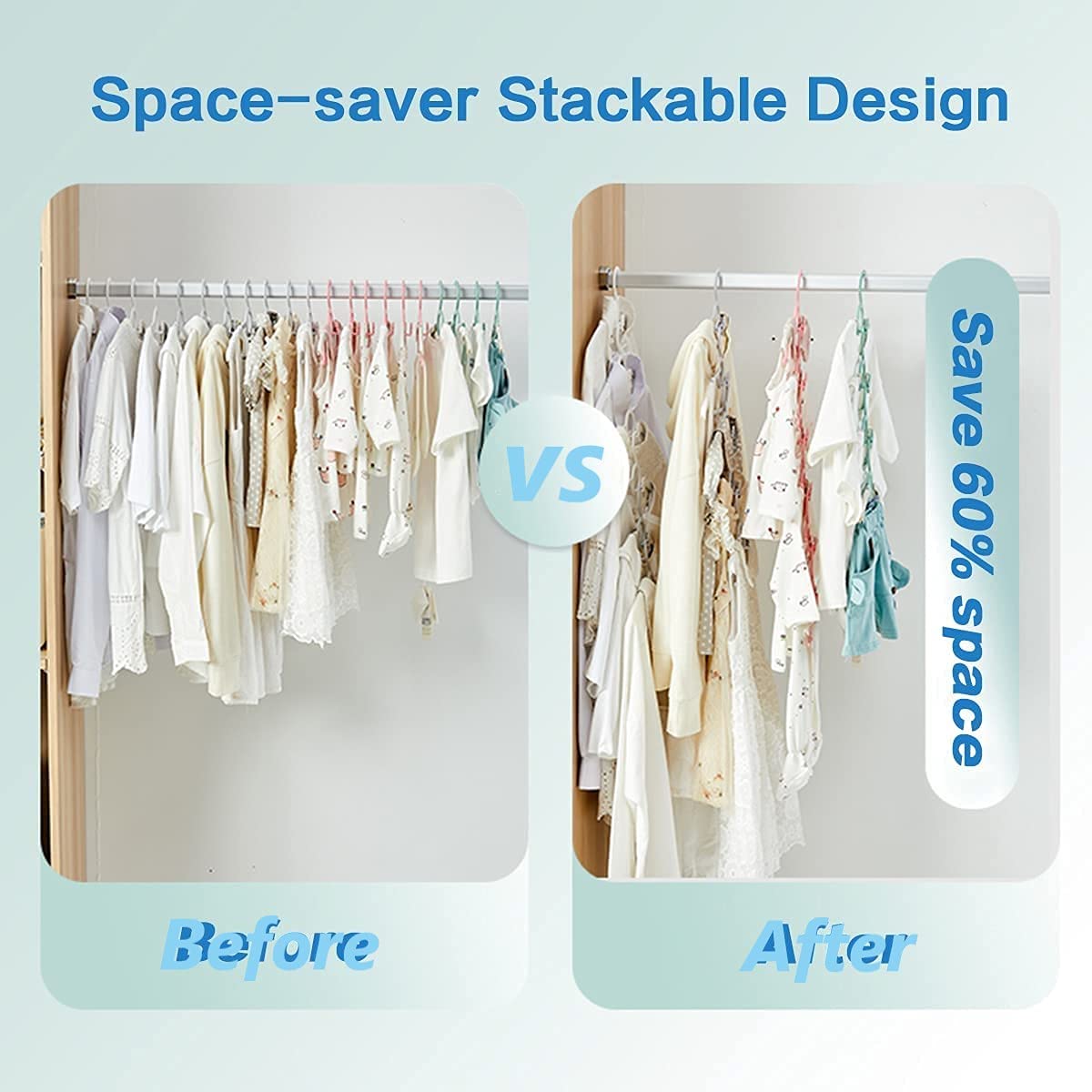 HGYZE Baby Growing Clothes Hangers for Kids, Stackable Hanger + Hooks + Pants Stand, Non-slip Baby Hangers Children's Hangers for Kids Clothes Wardrobe, Space Saving (Color) 20 Pieces