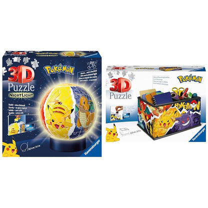 Ravensburger 3D Puzzle 11547 - Night Light Puzzle Ball Pokémon & 3D Puzzle 11546 - Storage Box Pokémon - 216 Pieces - Convenient organizer for Pokémon fans aged 8 and up.