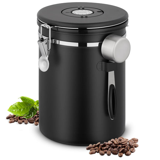 SMRONAR Coffee Canister Airtight, 2.8L Coffee Beans Container made of Stainless Steel, 1kg Beans Vacuum Coffee Can, Airtight Stainless Steel Coffee Canister with CO2 Valve, Measuring Spoon & Date Display for Tea Nuts Cocoa.