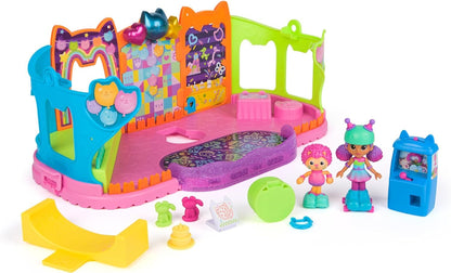 Gabby's Dollhouse, Party Room Playset, Skate Park Attic Room with Gabby and Marty figure, furniture, and accessories, for ages 3 and up.
