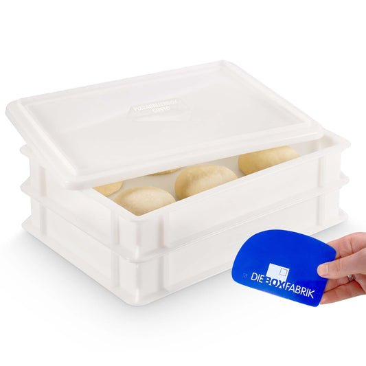 THE BOX FACTORY 2x Pizza Ball Box Gusto + 1 Lid, 40x30x7 cm | Proofing Box, Dough Tray for Pizza Dough. Dough box for 6 pizza balls, pizza dough container (2x Gusto Box + 1x Lid)