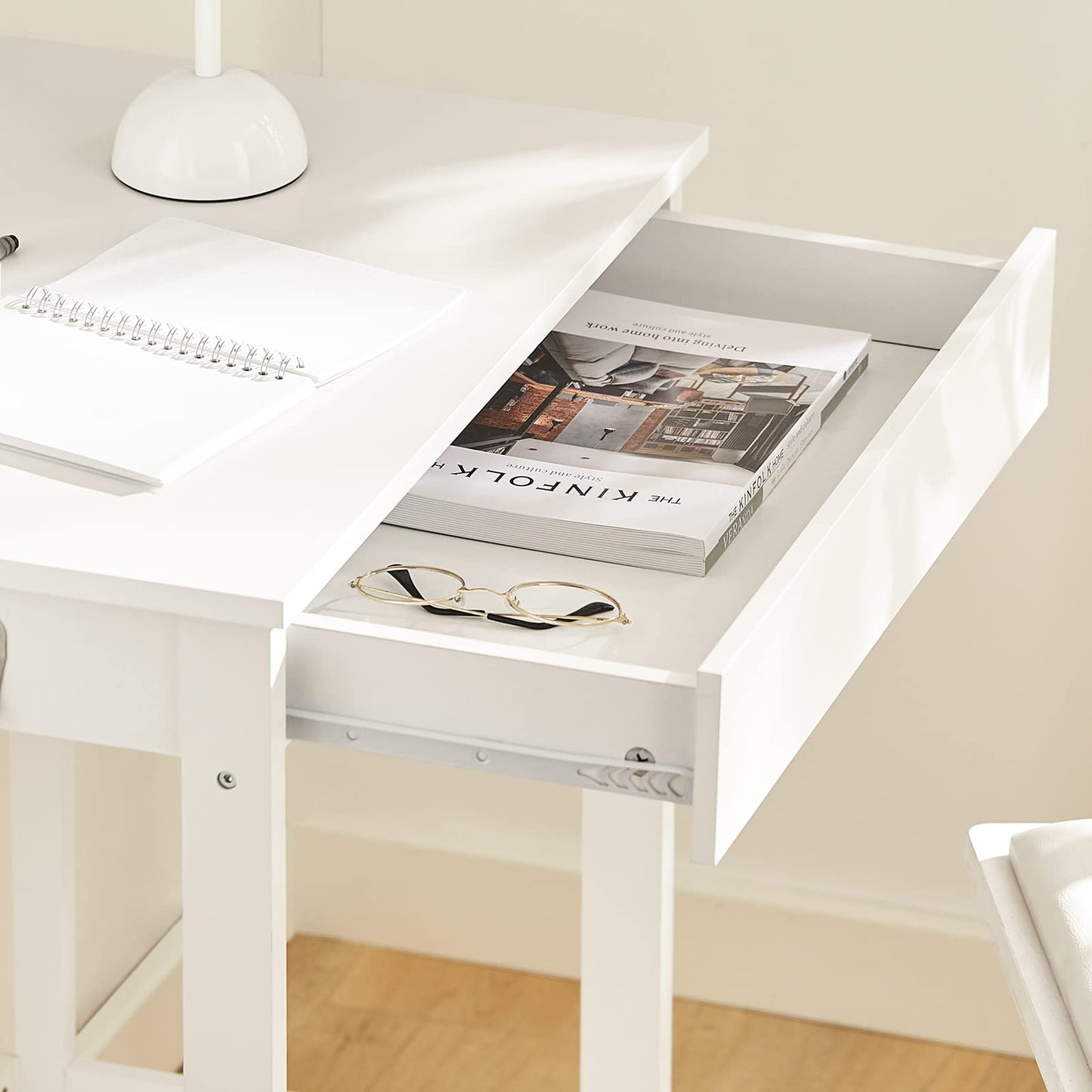 SoBuy Compact Desk Computer Desk with 1 Drawer and 2 Hooks Small Table for Home Office Workstation PC Desk Furniture for Study White 60x77x40cm FWT43-W