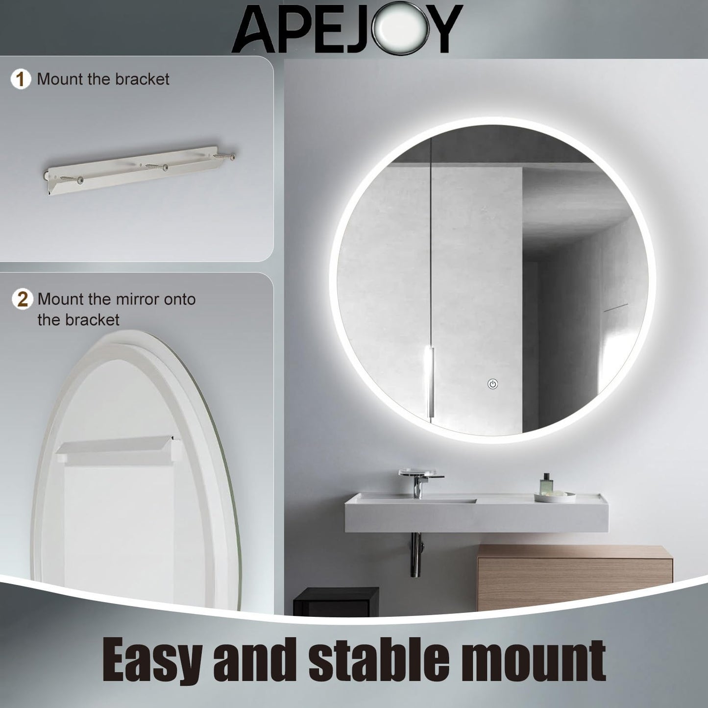 ApeJoy 80cm round bathroom mirror with LED lighting, wall mirror with touch switch light change 2700-6500K warm white-cool white-neutral memory function [Energy Class F]