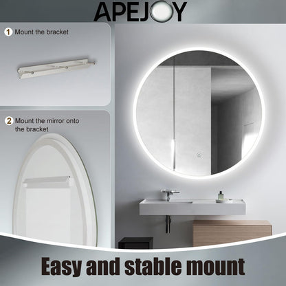 ApeJoy 80cm round bathroom mirror with LED lighting, wall mirror with touch switch light change 2700-6500K warm white-cool white-neutral memory function [Energy Class F]
