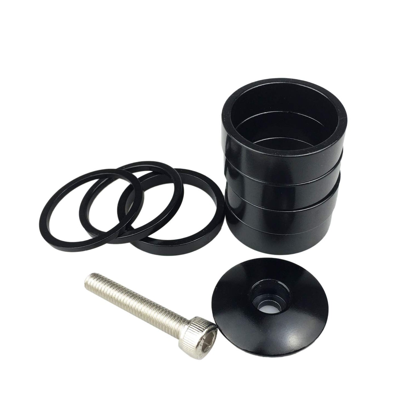 PLAIN Bicycle Ahead Stem Spacer 1/8" Aluminum MTB Road Bike Spacers Headset Spacer with Ahead Cap 2/3/5/10mm (8 Pieces)