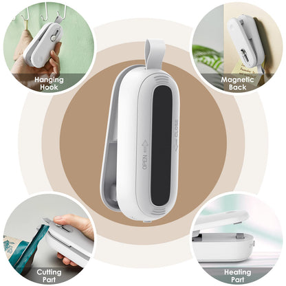 ODSD Mini Heat Sealer, 2 in 1 Bag Sealer with Cutter Sealing Machine Hand Sealing Device for Plastic Bags Pouch Chip Bags Food Storage Snack (White)