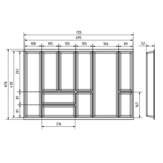 Orga-Box Junker Slim cutlery tray 725 x 476 mm lavagrey with pearl structure for 80cm cabinets Kitchen cutlery insert perfectly fits SO SLIM drawer system