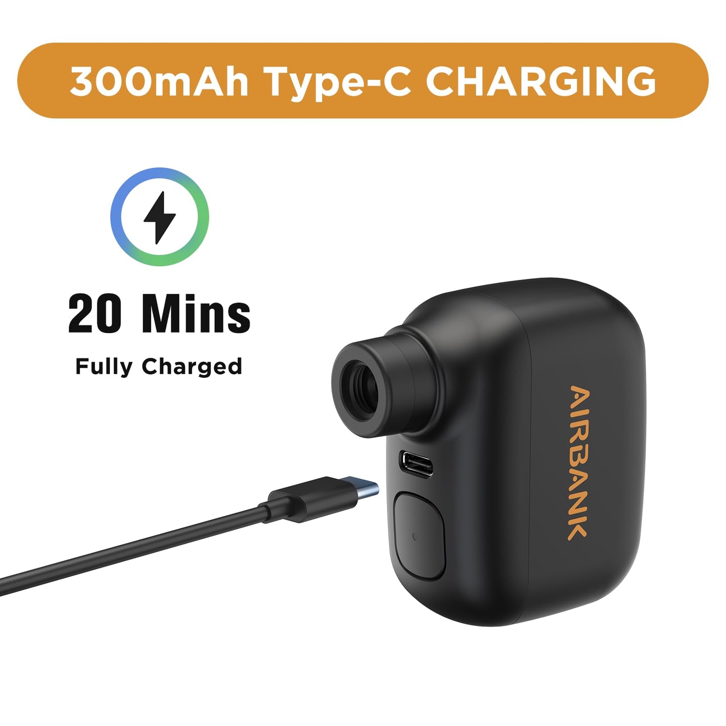 AIRBANK Mini Bike Pump POCKET SE, 100 PSI electric bike air pump for road bikes, portable bike pump, bike tire inflator for Schrader and Presta valves with rechargeable battery.