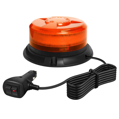 Dinfu LED Round Beacon Yellow Warning Light Orange 12V LED Strobe Light with magnetic base and 9 modes for car tractor UTV trailer SUV J-eep vehicle truck.