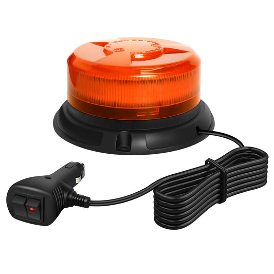 Dinfu LED Round Beacon Yellow Warning Light Orange 12V LED Strobe Light with magnetic base and 9 modes for car tractor UTV trailer SUV J-eep vehicle truck.